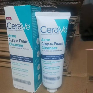  CeraVe Acne-Prone Skin Mud Cleanser 118ml Blue Tube CeraVe Acne Clay-to-Foam Cleanser 118ml Blue Tube